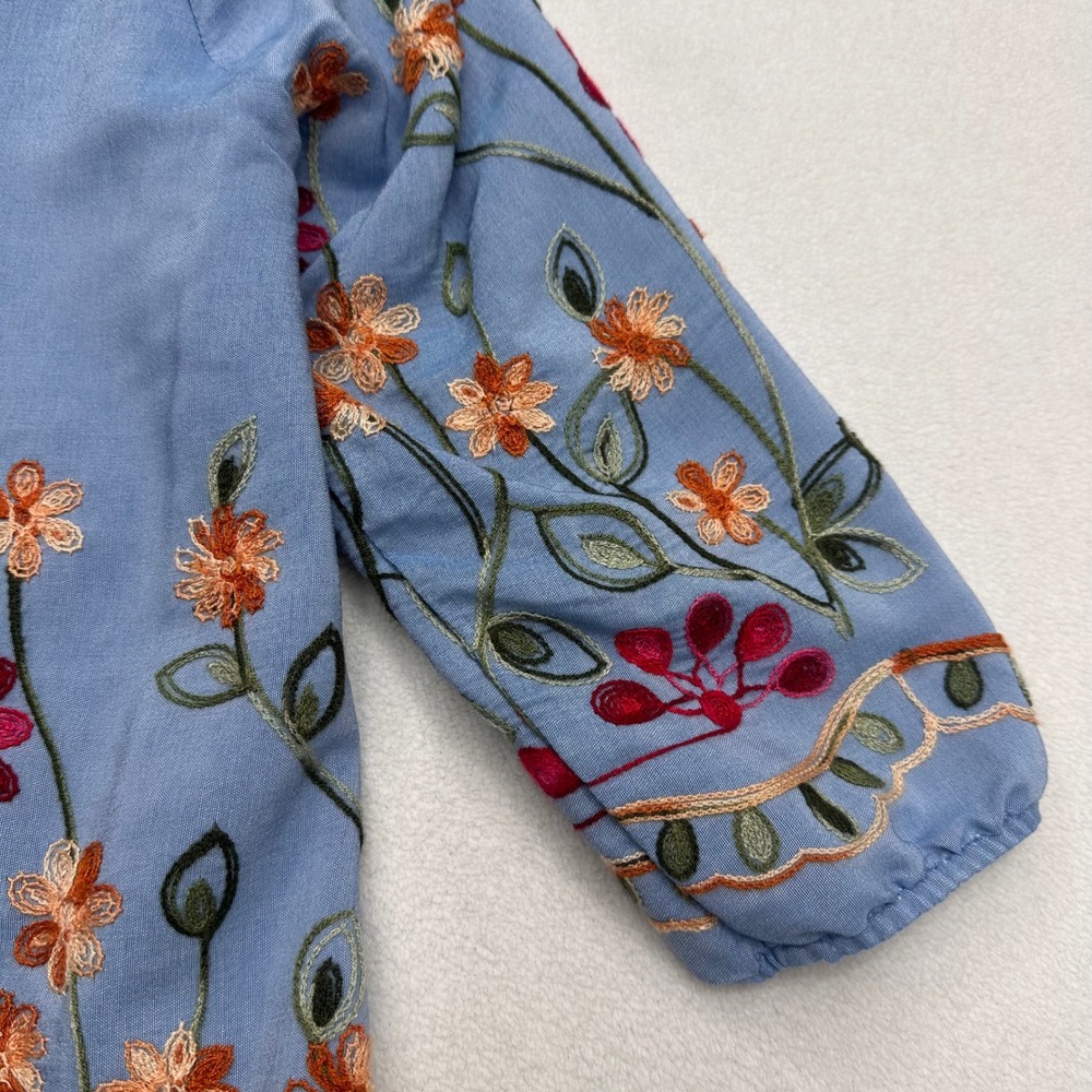 Ana & Rose Blouse Top Blue Floral Embroidered Boho Garden Summer Women's Size M - Picture 4 of 9